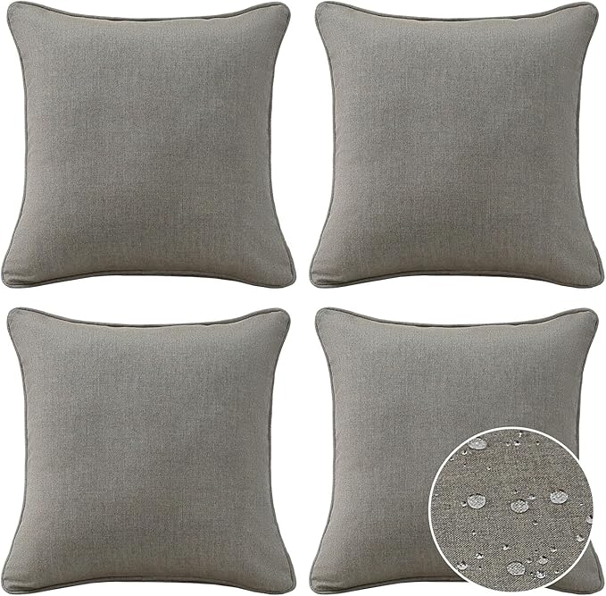 Sunbrella Decorative Outdoor Water Repellent Throw Pillows with Inserts, Set of 4, 18" x18" Pillows for Patio, Backyard, Bed, Couch, and Patio Furniture, Cast Shale