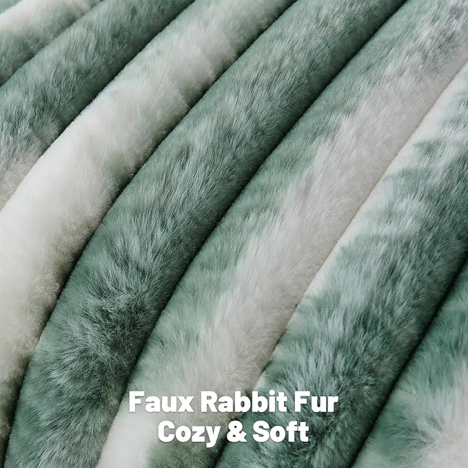 FUTEI Dark Green Decorative Throw Pillow Covers 24x24 Inch Set of 2,Soft Tie-Dye Faux Rabbit Fur Striped Texture European Cushion Case, Modern Home Decor for Couch Bed Living Room