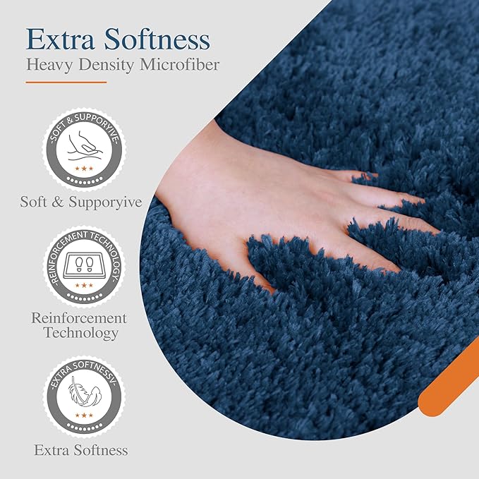Walensee Large Bathroom Rug (24 x 36, Navy) Extra Soft and Absorbent Shaggy Bath Mat Machine Washable Microfiber Non Slip Luxury Floor Mat