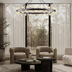 48 Inch Black Wagon Wheel Chandelier with Crystal Shade, Crystal Chandelier, Modern Farmhouse Style, Ideal for Dining Room, Kitchen, Entryways,48 Lights (Bulbs Included)