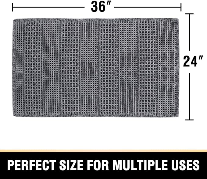 H.VERSAILTEX Upgraded Waffle Bath Mat Super Absorbent Non Slip Bath Rugs for Beside Tub, 24" x 36", Grey