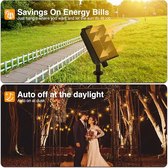 DAYBETTER 50ft Solar String Lights Outdoor Waterproof, 25 Bulbs 2700K Warm White Energy-Saving, Solar String Lights for Garden, Patio, Backyard - Perfect for Homeowners