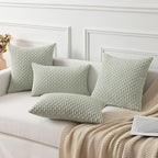 Kevin Textile Pack of 2 Corduroy Decorative Throw Pillow Covers 16x16 Inch Spring Soft Boho Striped Pillow Covers Modern Farmhouse Home Decor for Spring Sofa Living Room Couch Bed Light Green