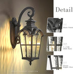 Emliviar Porch Outdoor Wall Lantern, Vintage Wall Mount Light Fixture with Water Ripple Glass, Matte Black Carriage Light for Yard, Barn, Patio, WE215BM-SW BK