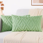 decorUhome Couch Throw Pillow Covers 12x20 Set of 2, Decorative Soft Plush Faux Wool Lumbar Neutral Accent Pillow Covers for Bed Sofa Living Room, Sage Green