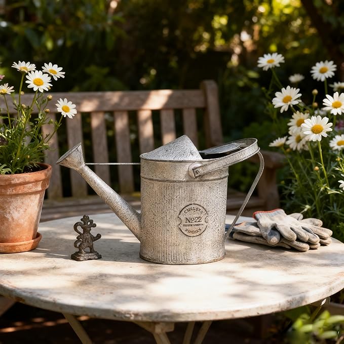 Vintage Metal Watering Can with Handle Rustic Farmhouse Watering Can Flower Pot Distressed Decorative Planter for Indoor Outdoor Garden Balcony Courtyard (Gray#2)