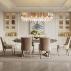 L51.2 Gold Rectangle Crystal Chandelier for Dining Room Modern Luxury Linear Light Fixture for Kitchen Island Contemporary Pendant Ceiling Light Oval Raindrop Chandelier Lighting 19-Light