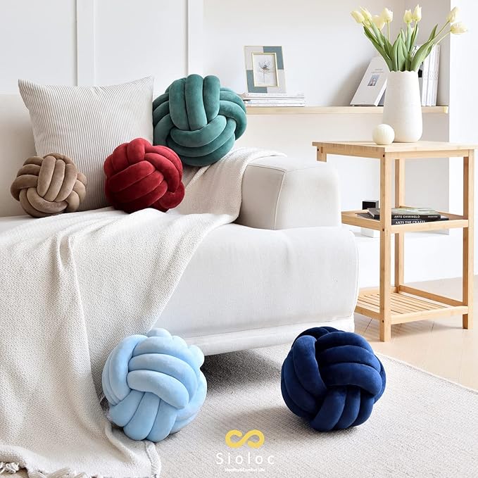 Sioloc Soft Knot Ball Pillows,Round Throw Pillow Cushion Home Decoration Plush Pillow,Throw Knotted Pillow Handmade Round Plush Pillow（7.8inches,Teal）