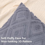Pallene Blue Grey Throw Pillow Covers 24x24 Set of 2, Soft Plush Faux Fur Decorative Couch Pillow Covers for Sofa Bed Living Room Pillow Cases with 3D Diamond Pattern