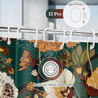 Aimego Long Boho Shower Curtain - Dark Green Floral Bohemian Chic Flowers Botanical Leaves Fabric Cloth Shower Curtain Set with 12 Hooks for Bathroom Decor Accessories Bathtub Curtain, 72"x78"