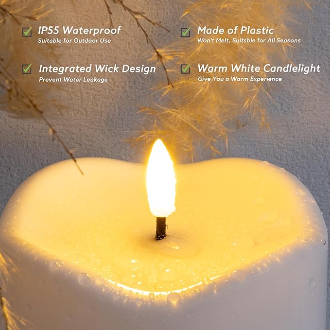 4" x 14" Flameless LED Pillar Candles with Waterproof, Timer Battery Operated Flickering Large Plastic White Outdoor Candles (Pack of 2)