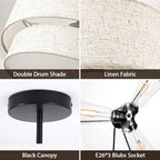 16" Semi Flush Mount Ceiling Lights, 3 Light Entryway Ceiling Light Fixtures with Double Drum Linen Fabric Shade, Large Drum Light Fixture for Bedroom, Foyer and Hallway