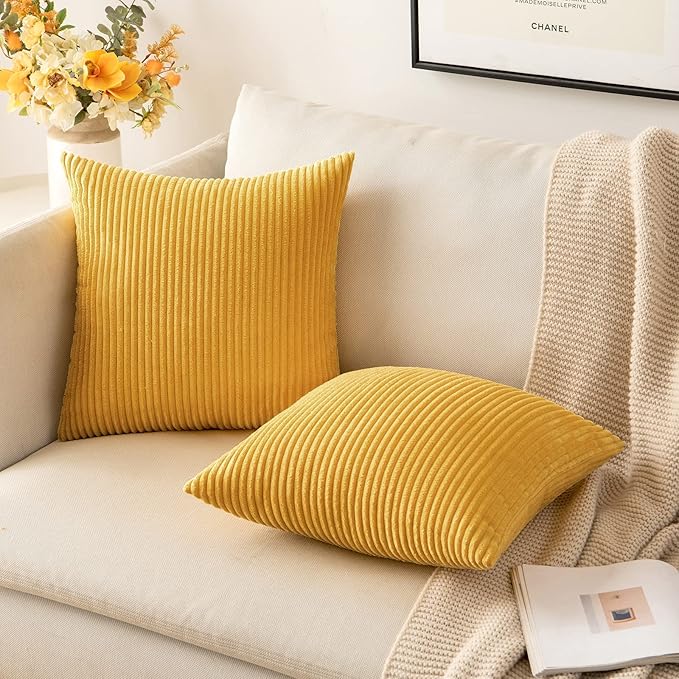 MIULEE Pack of 2 Pillow Covers Soft Soild Decorative Square Throw Pillow Covers Set Cushion Cases Pillowcases for Sofa Bedroom Car 18 x 18 Inch 45 x 45 Cm Mustard Yellow