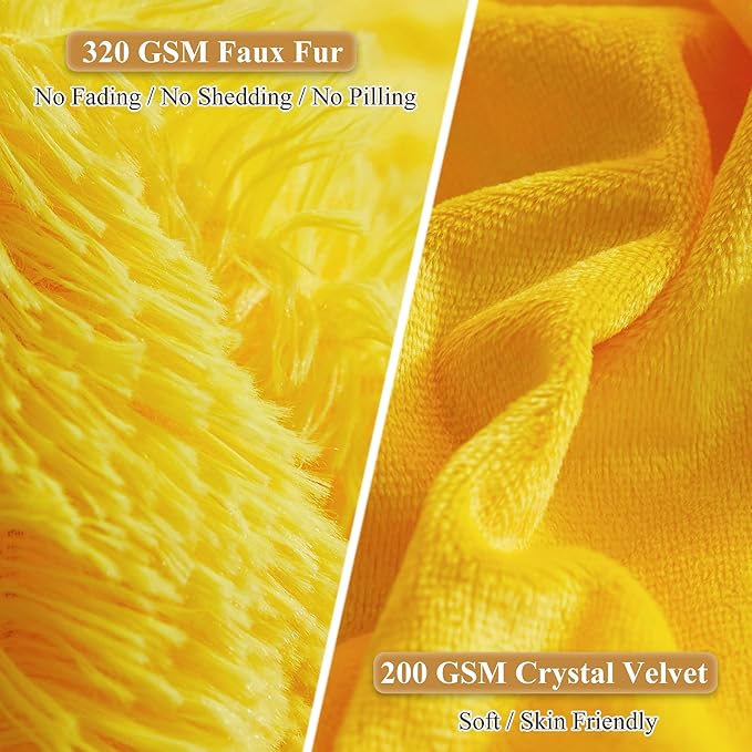 XeGe Faux Fur Fluffy Throw Pillowcases, Plush Shaggy Soft Furry Pillow Covers, Fuzzy Decorative Pillow Cases, Velvet Pillow Shams for Bed Couch Sofa Zipper Closure, Set of 2 (Standard, Yellow)