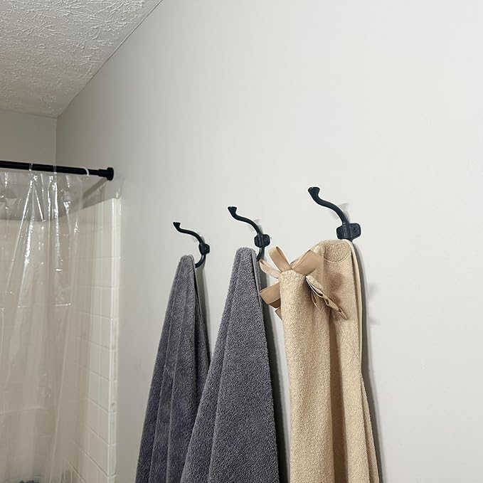 SKOLOO Heavy-Duty Black Wall Hooks Set - Farmhouse Style Cast Iron Hooks, Pack of 5 - Ideal for Backpack, Coat, and Towel Hooks - Perfect for Entryway, Mud Room, and Bathroom Storage