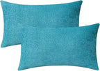 Jeneoo Decorative Turquoise Blue Throw Pillow Covers Lumbar Chenille Solid Cushion Couch Cases for Home Livingroom Sofa Decor (Set of 2, 12 x 20 Inches)