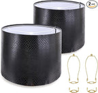 ALUCSET Lampshades Set of 2, Drum Lamp Shades 13" Top × 13" Bottom × 10" High, Imitation Crocodile Leather Lampshade Replacement for Table and Floor Lamps Easy Assembly Required Harp Holder Included