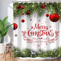 Christmas Shower Curtain Merry Xmas Holiday Backdrop Snowflakes Pine Trees Shower Curtains Sets Polyester Waterproof Fabric Washable Decorative Bathroom Curtain 72" x 72" with 12 Hooks