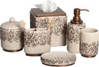 Decozen Bathroom Accessories Set - 6-Piece Modern Bathroom Decor, Countertop Essentials with Soap Dispenser - Birthday Gifts, Beige