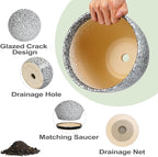 Ceramic Planter - 6 Inch Plant Pot for Indoor Ourdoor Plants, Round Succulent Planter, Decorative Flower Pots with Drainage Hole and Saucer, Home Desk Decor, Housewarming Gifts, White-Black