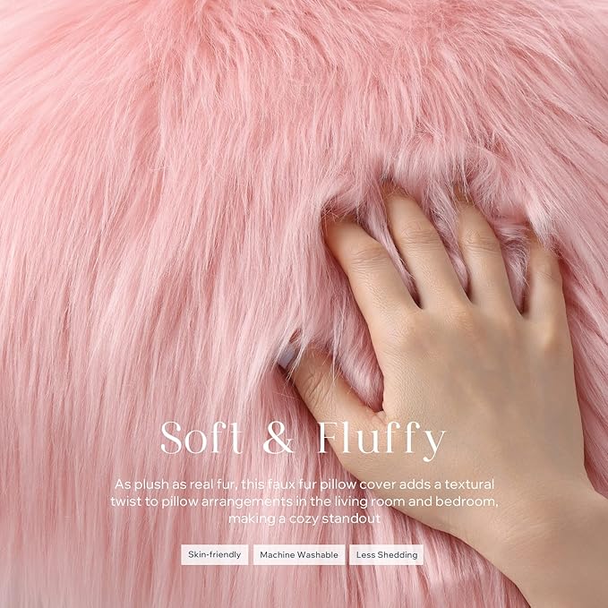 Phantoscope Faux Fur Solid Decorative Pillow Cover Fluffy Throw Pillow Mongolian Luxury Fuzzy Pillow Case Cushion Cover for Bedroom and Couch, Pink 22 x 22 Inches, Pack of 1