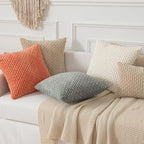 Kevin Textile Throw Pillow Covers Soft Corduroy Decorative Set of 2 Boho Striped Pillow Covers Pillowcases Farmhouse Home Decor for Couch Bed Sofa Living Room 24x24 Inch Beige