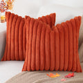 Pallene Faux Fur Plush Fall Throw Pillow Covers 22x22 Set of 2, Luxury Soft Fluffy Striped Decorative Pillow Covers for Sofa, Couch, Living Room, Rust