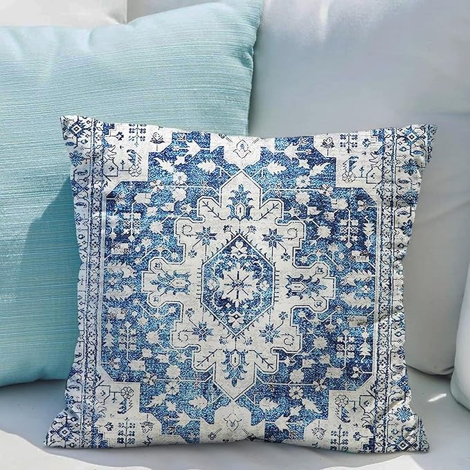 Snycler Boho Throw Pillow Covers 24x24 inch Set of 2 Blue Boho Rug Carpet Double Sided Pattern Cotton Soft Pillow Case Cushion Cover Pillowcase for Couch Sofa Bed Decorative