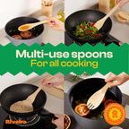 Riveira Maple Wooden Cooking Utensils Set of 9 Premium Quality Non-Toxic Wooden Spoons & Spatulas for Cooking, Stirring, Serving & Flipping