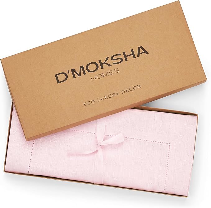 D'Moksha Homes Linen Pastel Pink Table Runner 60 Inches - Classic Hemstitch, 100% Pure Linen Coffee Table Runner 14 x 60 Inch Ideal for Dresser Tables - Fall, Autumn and Halloween