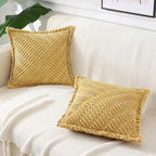 decorUhome Decorative Mustard Yellow Fall Throw Pillow Covers 22x22 Set of 2 with Splicing, Boho Soft Neutral Corduroy Broadside Twill Pillow Covers for Couch Bed Sofa Living Room