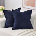 HAUSSY Navy Blue Decorative Throw Pillow Covers 24x24 Inch Set of 2,Soft Solid Corduroy Striped Cushion Case,Square Euro Pillow Shams,Winter Home Decorations for Couch,Bed