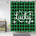 St. Patrick's Day Buffalo Plaid Shower Curtain, Lucky Shamrocks Clover Shower Curtains Set with Hooks, Rustic Green Black Waterproof Fabric Bathroom Curtains Decor Home Accessories,72X 96 Extra Long