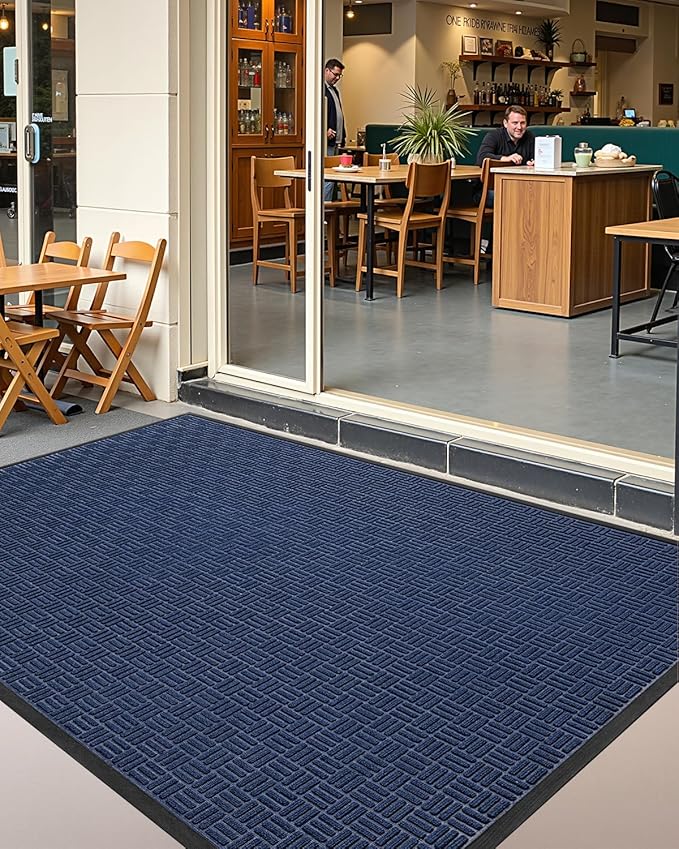 Color&Geometry Front Door Mat Outside Entrance, Heavy Duty Non Slip Low Profile Doormat for Entryway, Trap Dirt and Moisture Welcome Mats All-Weather, Easy Clean, Patio, Garage, 24"x36" Blue