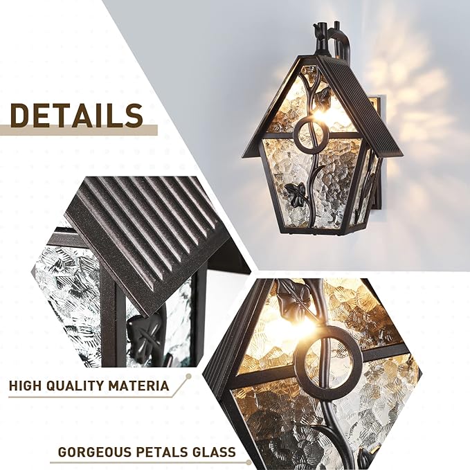 Rustic Outdoor Wall Lanterns Oil Rubbed Brown Exterior Wall Mounted Sconce Light Designer Style with Water Glass Outdoor Light Fixtures for Home Patio Garden Garage Farmhouse Porch