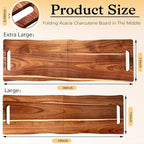 Acacia Large Charcuterie Board, Wood Charcuterie Boards with Handles Foldable Travel 36 x 12 Inch Cheese Boards Serving Board with Food Meat Party Appetizers (Extra Large, Rectangular)