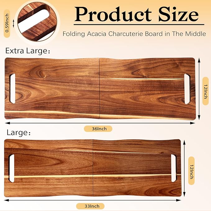 Acacia Large Charcuterie Board, Wood Charcuterie Boards with Handles Foldable Travel 36 x 12 Inch Cheese Boards Serving Board with Food Meat Party Appetizers (Extra Large, Rectangular)