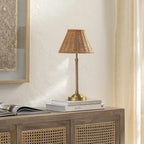 BoutiqueRugs Zakharivka Boho Bedside Table Lamp for Bedroom Nightstand - Iron End Side Lighting for Living Room - Shade Rattan - Beige, Gold - 19'' H