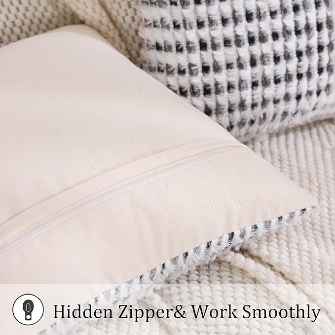 LUOYEHK Boho Throw Pillow Covers 18x18 Inch Set of 2 Chenille Tufted Pillowcase Farmhouse Neutral Cushion Covers for Couch Sofa Bed Living Room, Black Gray