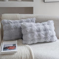 Neelvin Gray Faux Fur Cozy Soft Double-Sided Decorative Throw Pillow Covers 12x20 inch Set of 2,Velvet Pillowcase Cushion Case for Sofa Couch