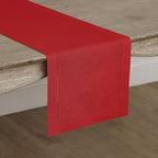 Solino Home Linen Red Table Runner 48 Inches - Classic Hemstitch, 100% Pure Linen Coffee Table Runner 14 x 48 Inch Ideal for Dresser Tables - Christmas, Holiday