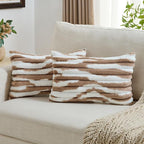 FUTEI Brown Decorative Throw Pillow Covers 12x20 Inch Set of 2, Soft Tie-Dye Faux Rabbit Fur Striped Texture Pillow Case, Modern Home Decor for Couch Bed Living Room
