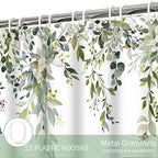 Eucalyptus Shower Curtain, Sage Green Watercolor Leaves with Floral Botanical Bathroom Decor, Waterproof Fabric Bath Curtain Set with Hooks, 72x72 Inches