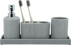 ZCCZ -Beige Bathroom Accessories Set 4 Pcs - Toothbrush Holder, Soap Dispenser, Vanity Tray, Bathroom Tumbler - Countertop Vanity Organizer - Bathroom Accessory Set- Toothbrush Holder Set, Stone Sets