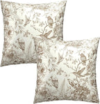 Vintage Brown Flowers Pillow Covers 18x18 Set of 2, Grandmillennial Floral Birds Square Throw Pillowcases Cotton Cushion Cover Decor for Couch Sofa Bed Living Room Home Outdoor