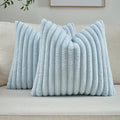FUTEI Light Blue Striped Decorative Throw Pillow Covers 22x22 Inch Set of 2,Square Winter Decorations Couch Pillow Case,Soft Cozy Faux Rabbit Fur & Velvet Back,Modern Home Decor for Bed