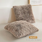 XeGe 2 Pieces Faux Fur Throw Pillow Covers, Shaggy Fluffy Cushion Covers, Cute Fuzzy Decorative Pillow Covers, Plush Furry Velvet Pillowcases for Bed Couch Living Room (18''x18'', Khaki Ombre)