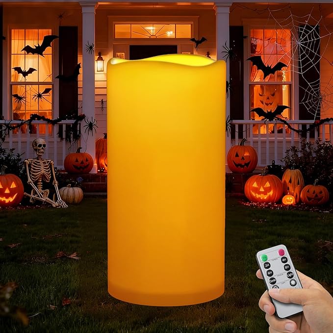 Outdoor Flameless Candles Waterproof: 6" x 12" Extra Large LED Battery Operated Flickering Pillar Candles with Timer Remote Control Fake Tall Plastic Electric Candles for Porch Laterns Patio