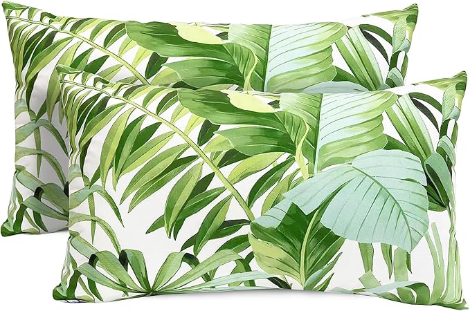 Decorative Throw Pillow Covers Set of 2 Green Leaves of Tropical Pillow Covers 12x20 inch Super Soft Short Plush Square Throw Pillows,Farmhouse Outdoor Pillow Covers for Couch Living Room