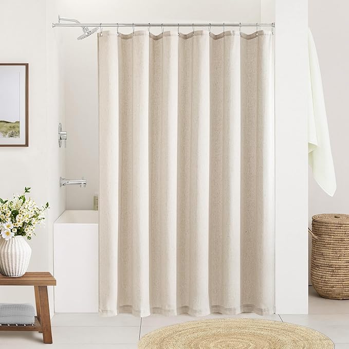 Beige Linen 78 Inch Shower Curtain Extra Long Shower Curtains for Bathroom 78 Length Farmhouse Water Repellent Neutral Tall Drapes Set for Men Bathroom Decor Bath Drapes with Hooks 72x78